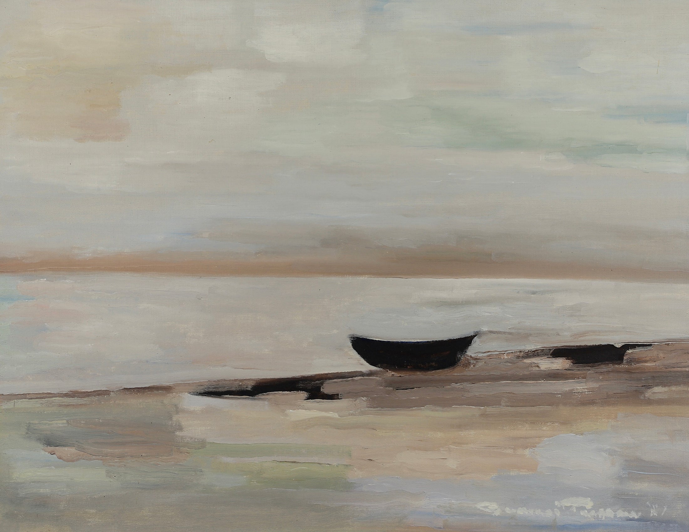Vintage Art Room Original Coastal Oil Painting from Sweden