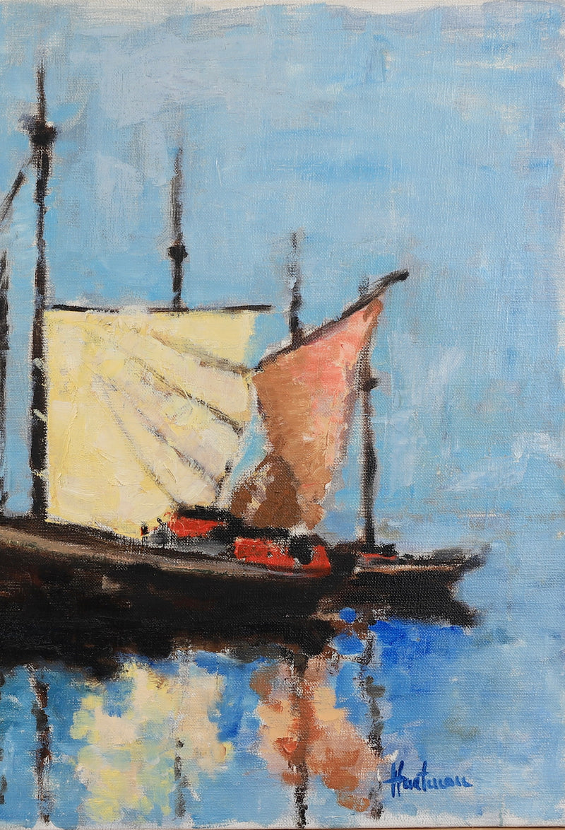 Mid Century Original Sailboat Oil Painting From Sweden