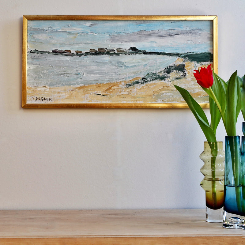 Vintage Art Coastal Oil Painting from Sweden