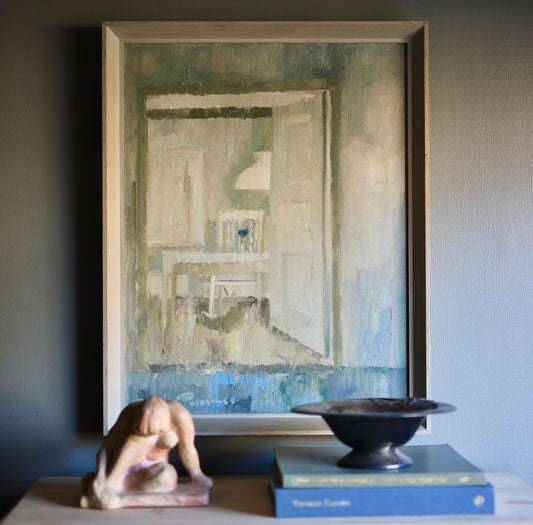 Vintage Art Room Original Interior Oil Painting from Sweden 1968