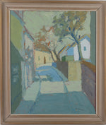 Colorful Swedish Vintage Original Streetscape Oil Painting