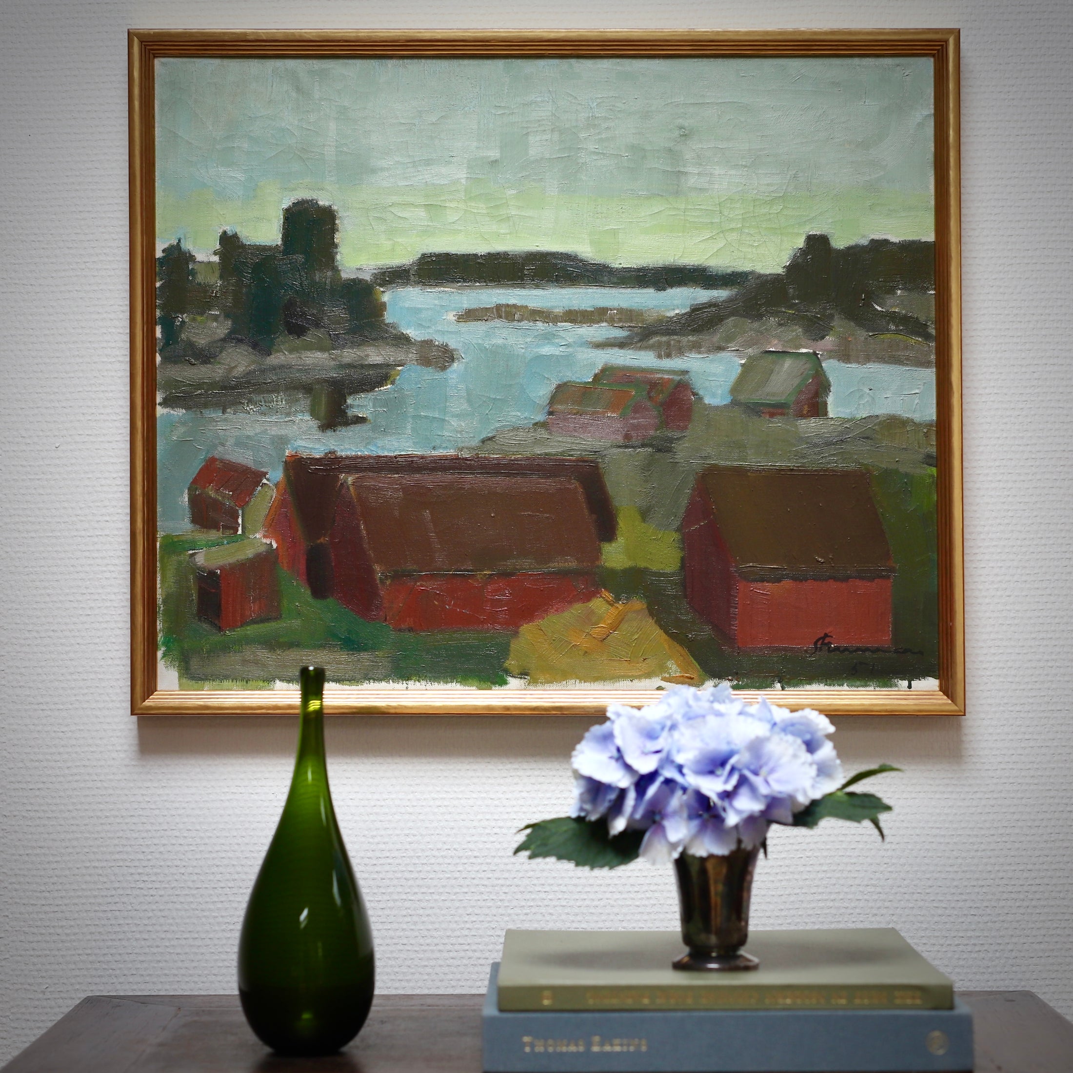 Original Coastal Oil Painting Vintage Mid Century From Sweden