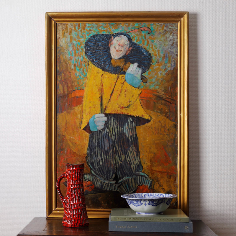 Original Mid Century Clown Painting From Sweden