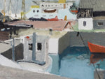 Mid Century Harbor Oil Painting from Sweden By G Isaksson