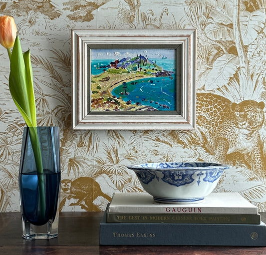 Original Vintage Colorful Coastal Oil Painting from Sweden