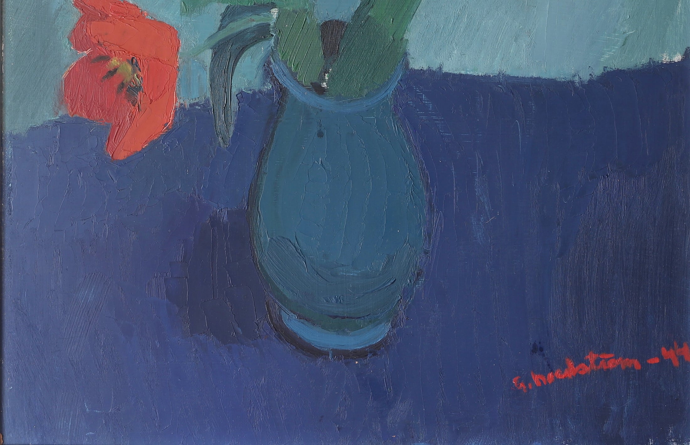 Mid Century Original Still Life Oil Painting of Tulips From Sweden