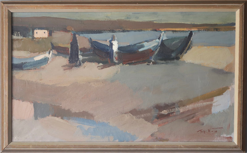 Mid Century Original Coastal Oil Painting From Sweden