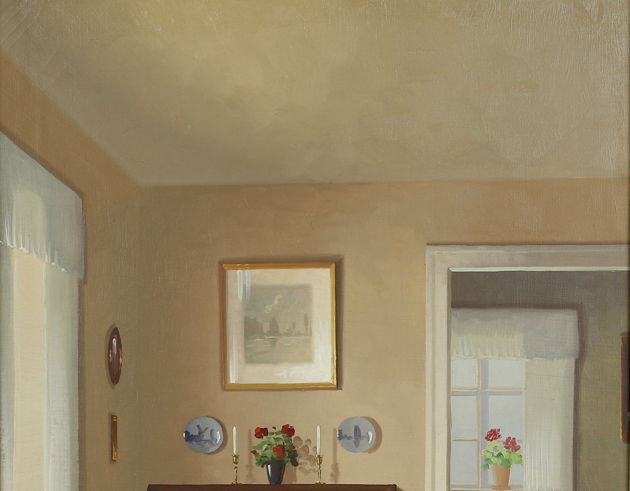 Vintage Art Room Original Interior Oil Painting from Sweden