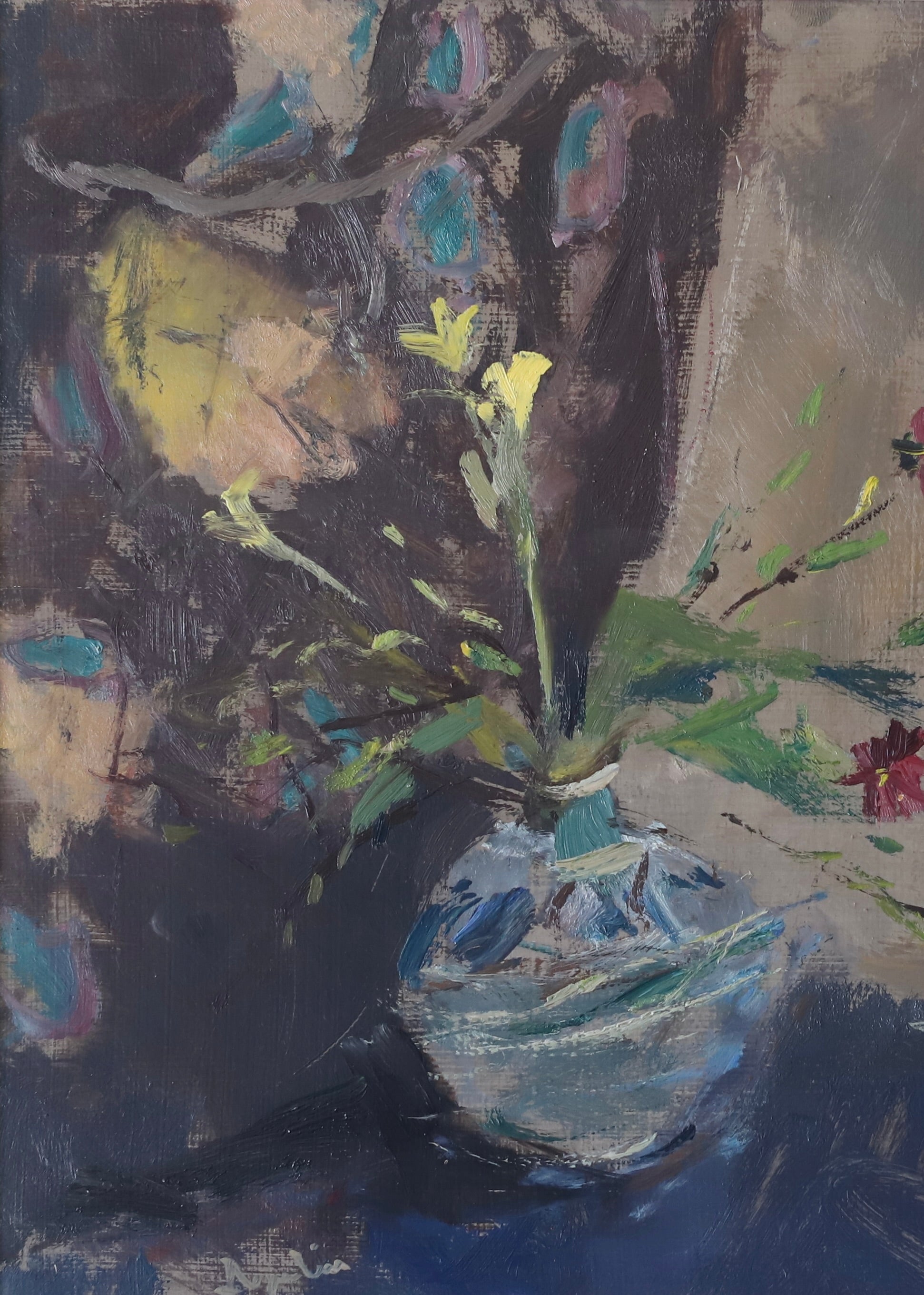 Mid Century Original Still Life Oil Painting From Sweden