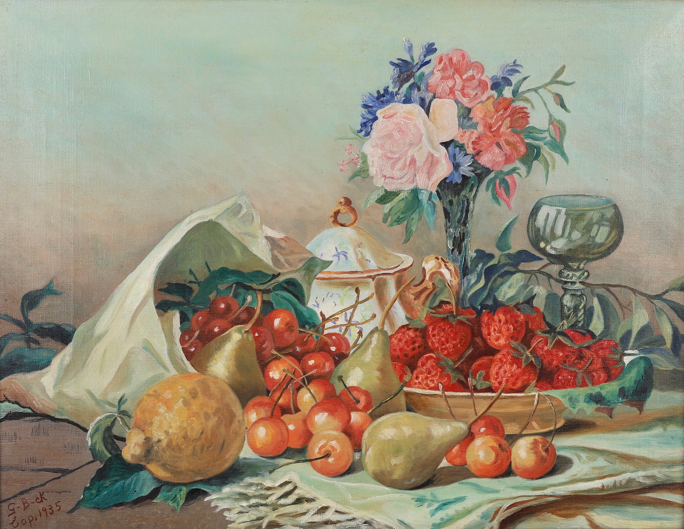 Vintage Art Still Life Original Oil Painting From Sweden 1935