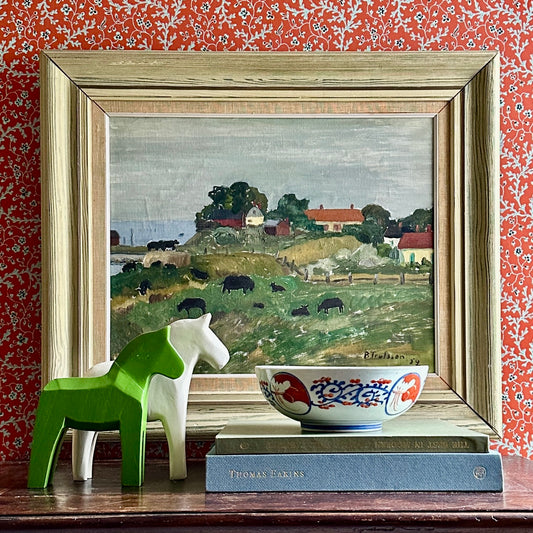 Vintage Art Room Original Oil Painting of Sheep From Sweden 1952