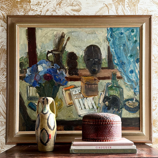 Vintage Art Room Original interior Oil Painting Sweden 1949
