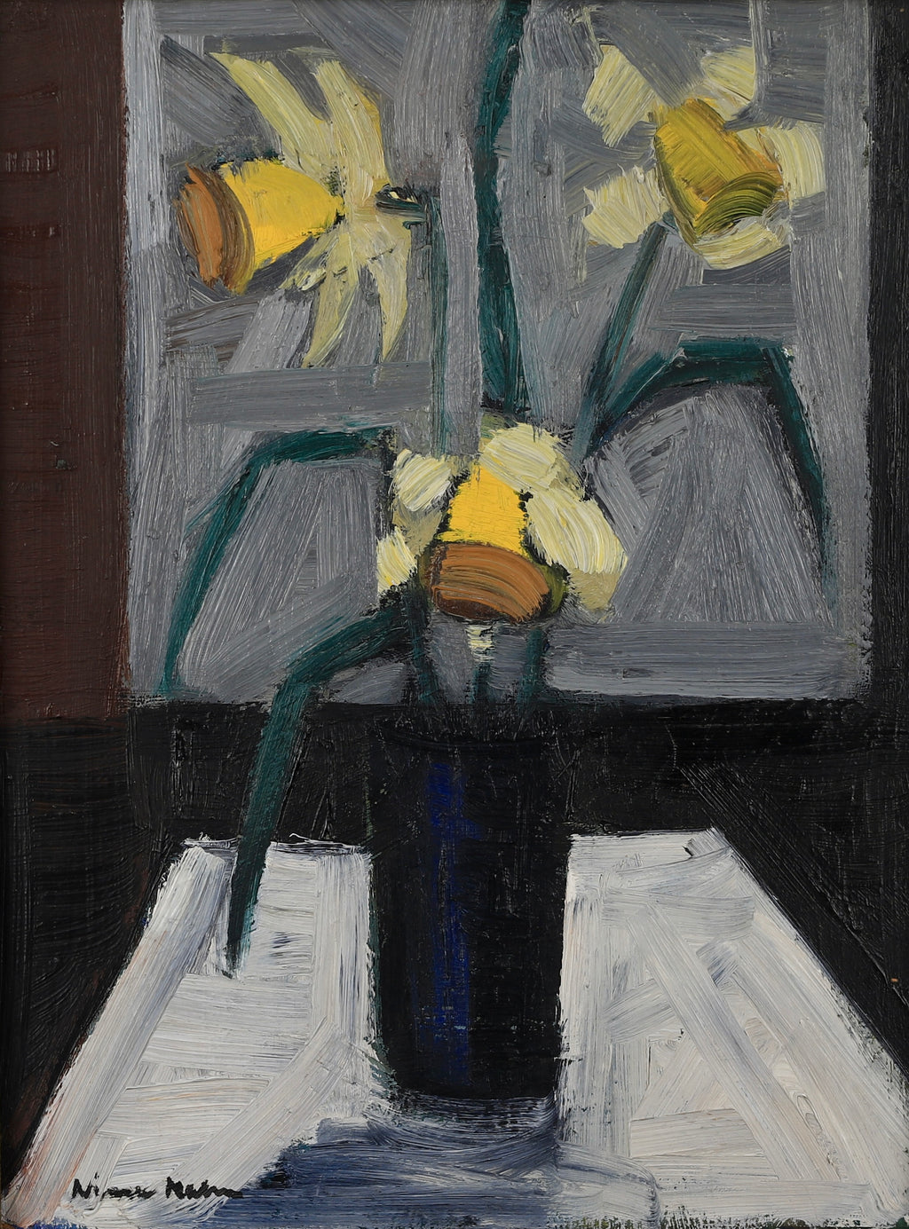 Vintage Art Still Life of Daffodils Original Oil Painting From Sweden