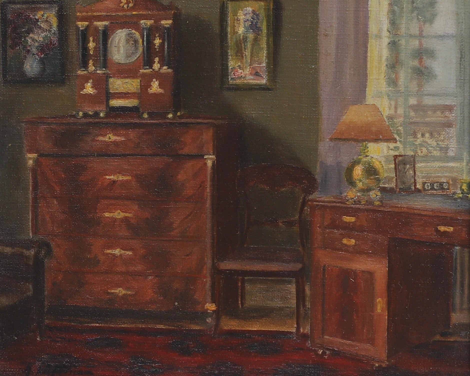 Vintage Art Room Original Interior Oil Painting from Sweden