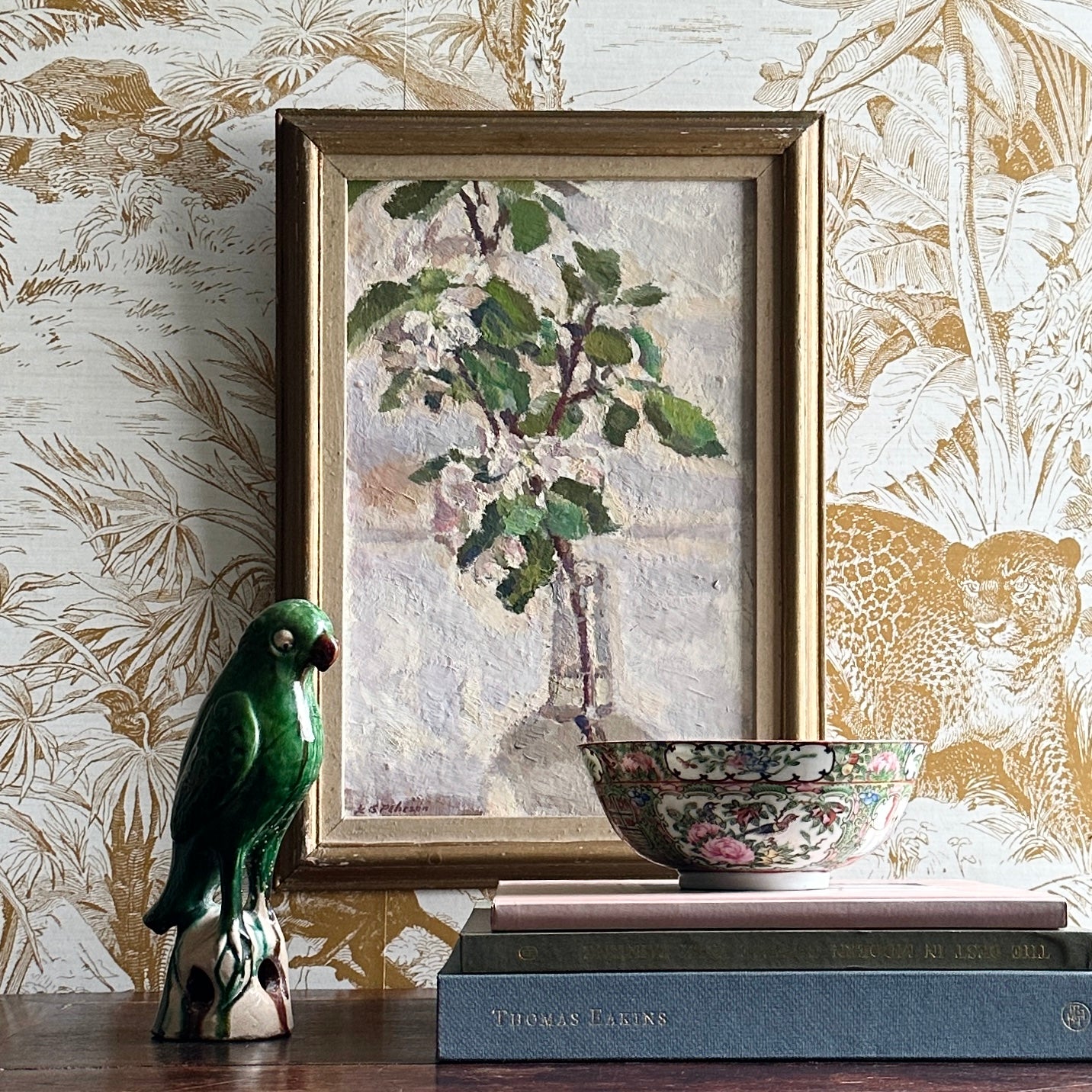 Vintage Oil Painting Apple Blossoms Still Life From Sweden