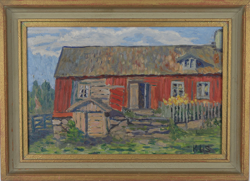 Vintage Art Mid Century Farmhouse Oil Painting From Sweden