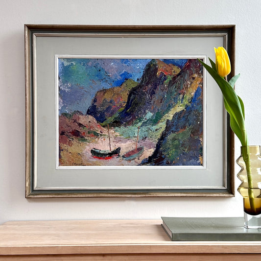 Vintage Art Room Mid Century Original Oil Painting from Sweden