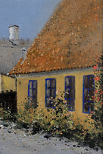 Swedish Vintage Village Scene Oil Painting From Sweden