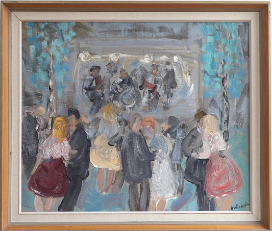 Vintage Art Room Mid Century Original Oil Painting from Sweden