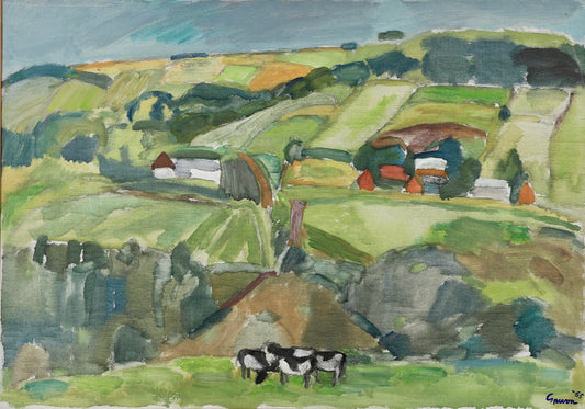 Vintage Art Room Original Oil Painting of Cows From Sweden