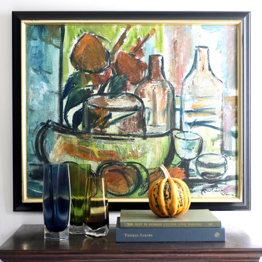 Vintage Mid Century Swedish Art Still Life Oil Painting