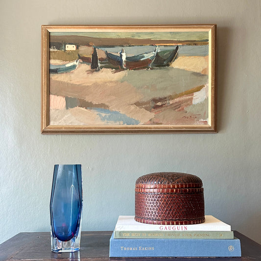 Mid Century Original Coastal Oil Painting From Sweden