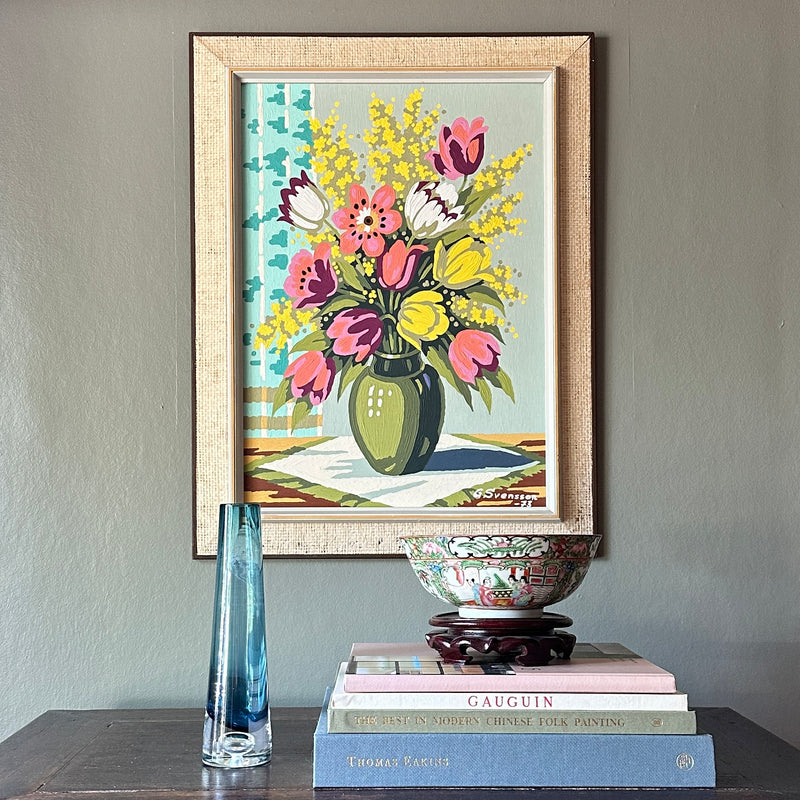 Mid Century Original Still Life Oil Painting of Tulips From Sweden