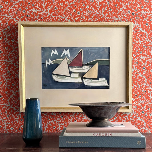 Mid Century Original Sailboat Painting From Sweden 1961