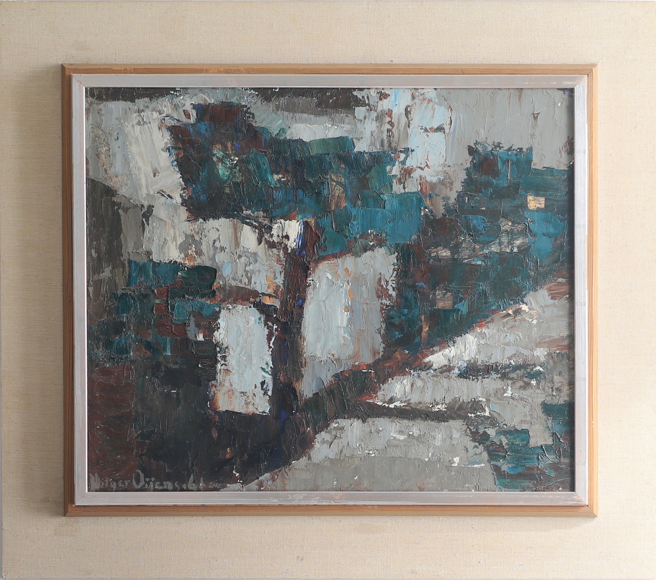 Mid Century Vintage Art Abstract Oil Painting From Sweden 1961