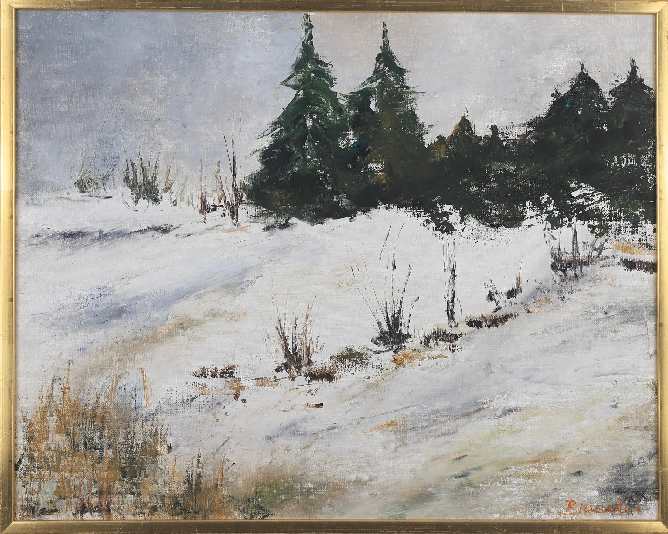 Vintage Art Room Landscape Oil Painting From Sweden by H Brundin