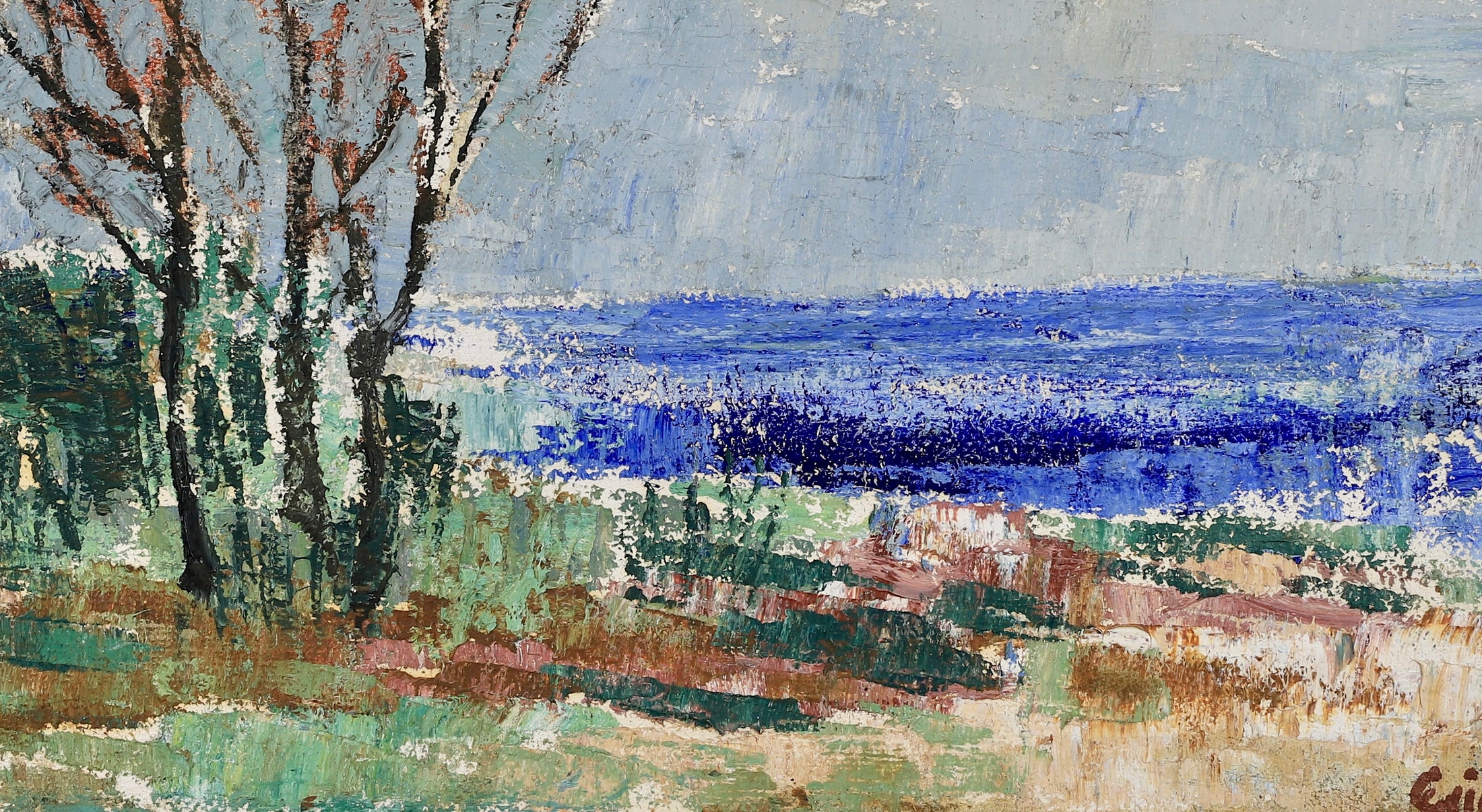Vintage Art Room Original Coastal Oil Painting from Sweden