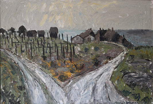 Mid Century Vintage Art Coastal Oil Painting from Sweden