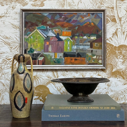 Colorful Mid Century Original Vintage Oil Painting from Sweden