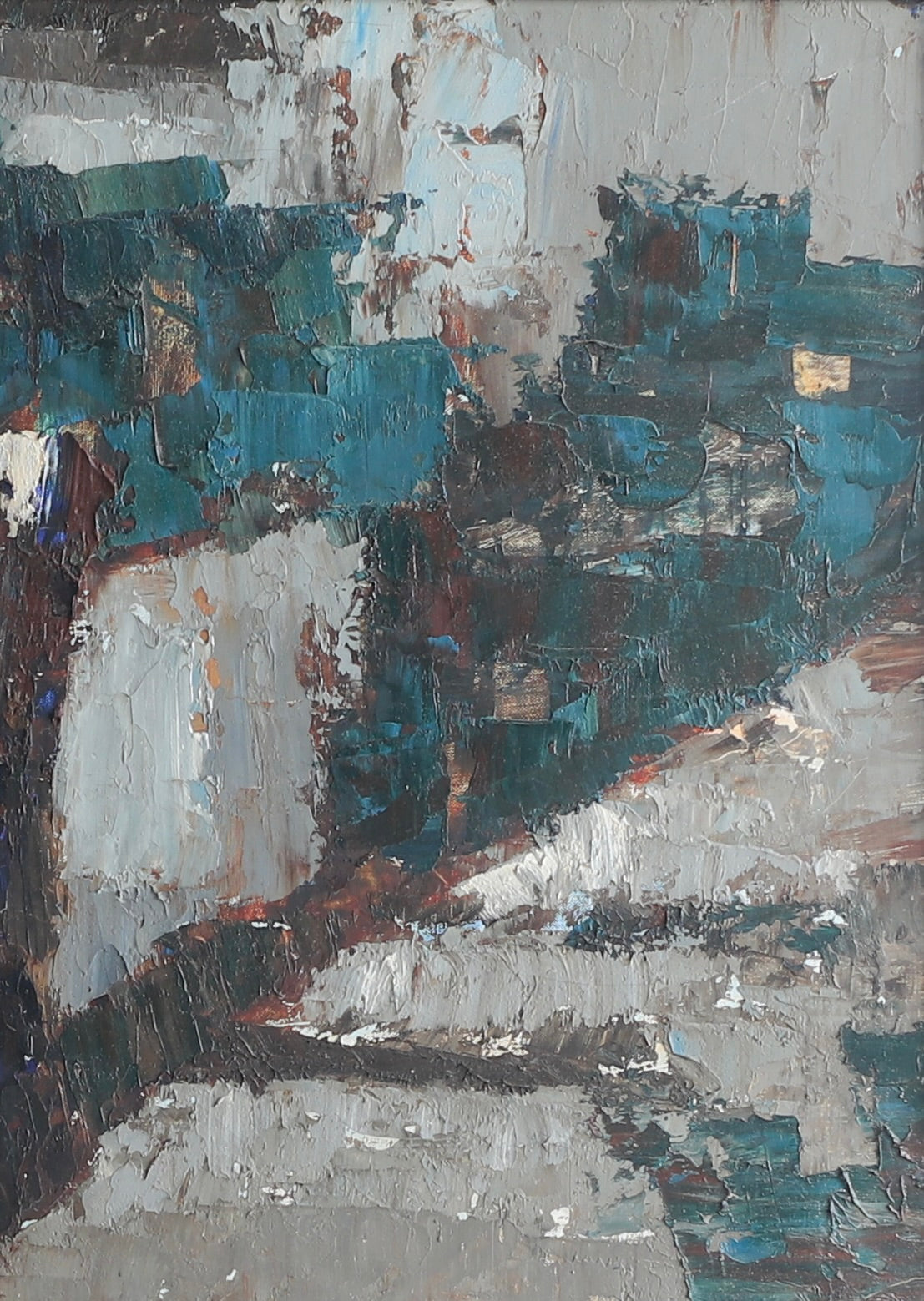 Mid Century Vintage Art Abstract Oil Painting From Sweden 1961