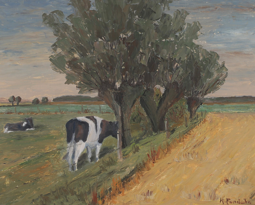 Vintage Art Room Original Oil Painting of Cows From Sweden