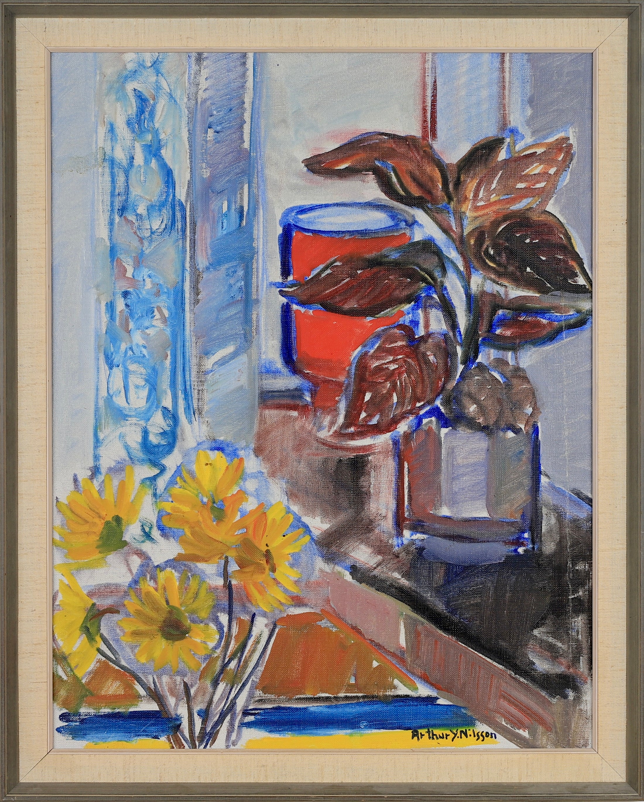 Vintage Mid Century Swedish Art Still Life Oil Painting