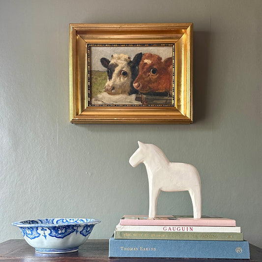 Vintage Art Room Original Oil Painting of Calves From Sweden