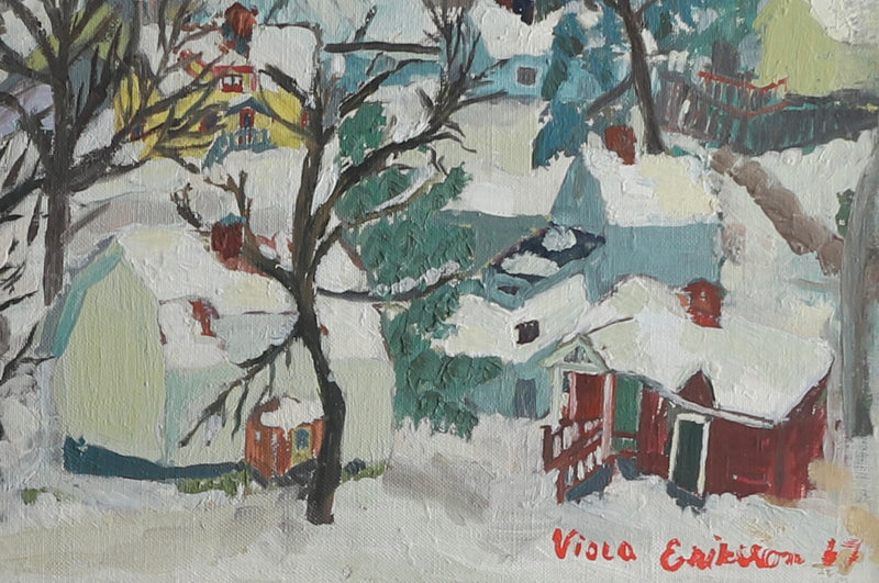 Mid Century Original Winterscape Oil Painting From Sweden