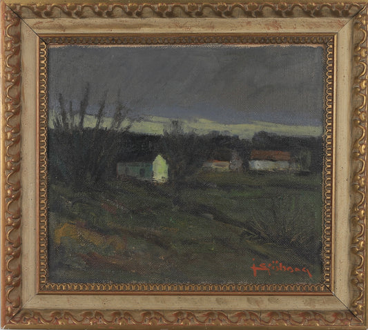 Mid Century Vintage Farmhouse Painting From Sweden by Sjöberg