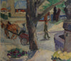 Vintage Village Square Mid Century Oil Painting from Sweden
