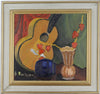 Striking Mid Century Still Life Oil Painting with Guitar from Sweden