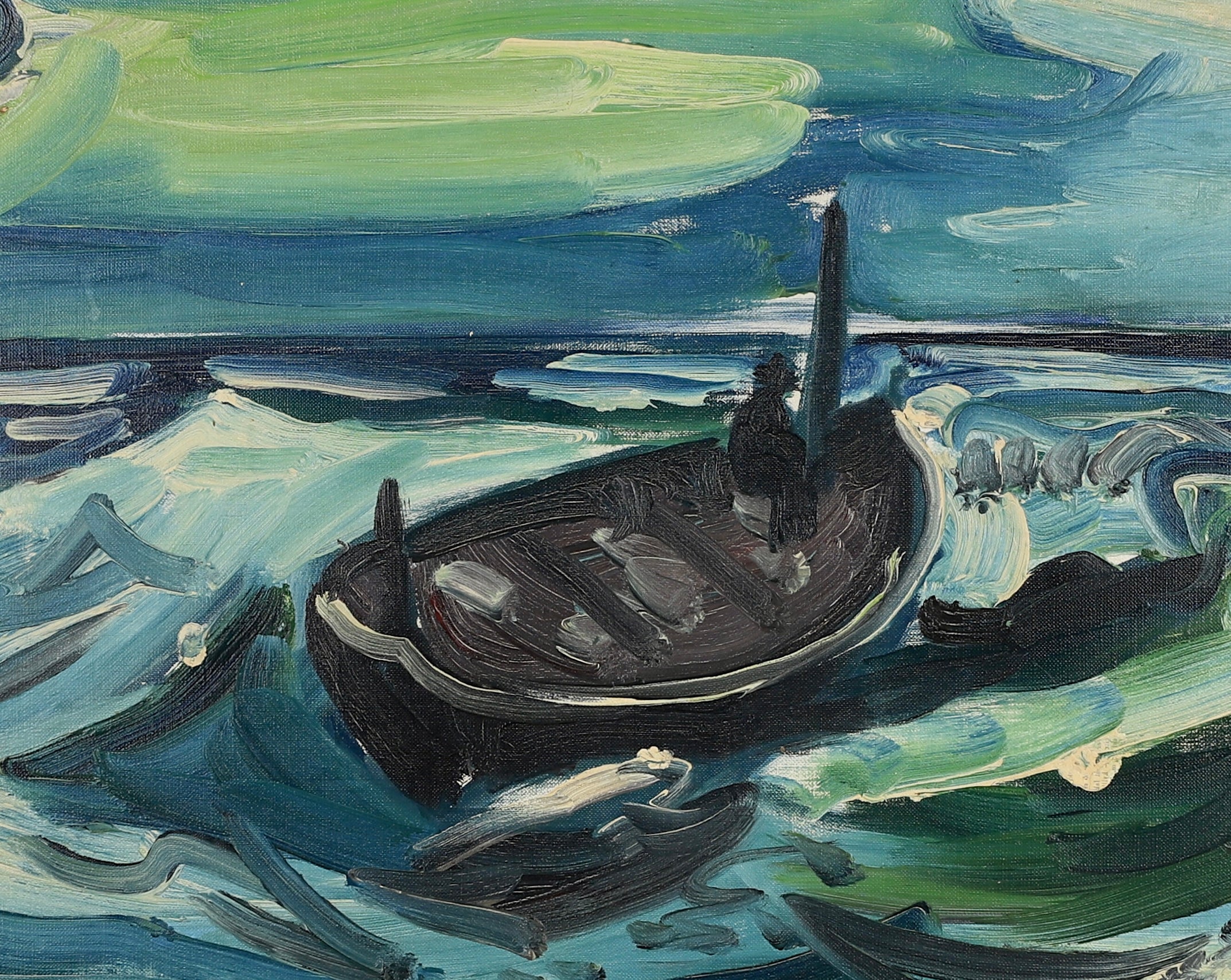 Mid Century Original Oil Painting From Sweden by E Olesen 1964