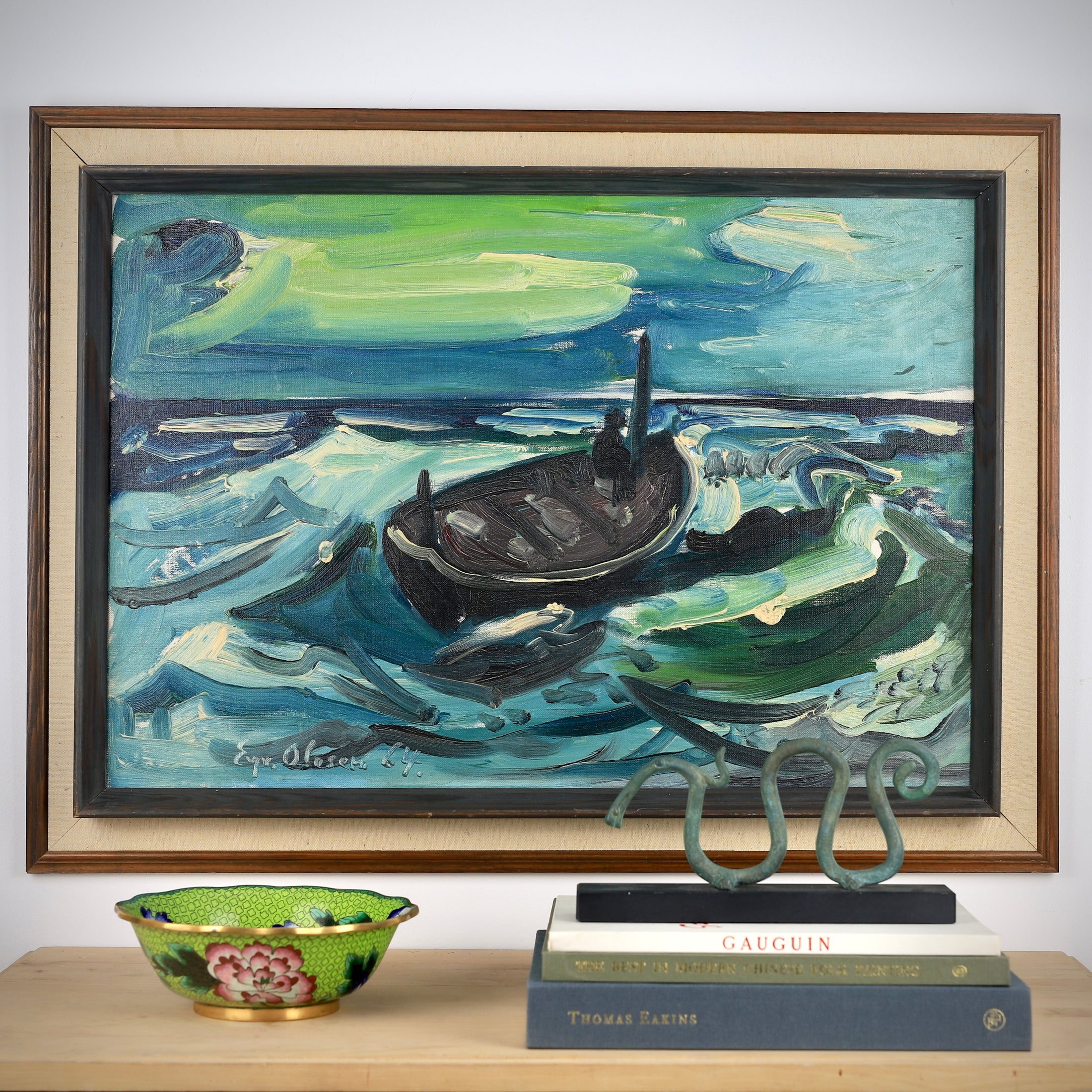 Mid Century Original Oil Painting From Sweden by E Olesen 1964