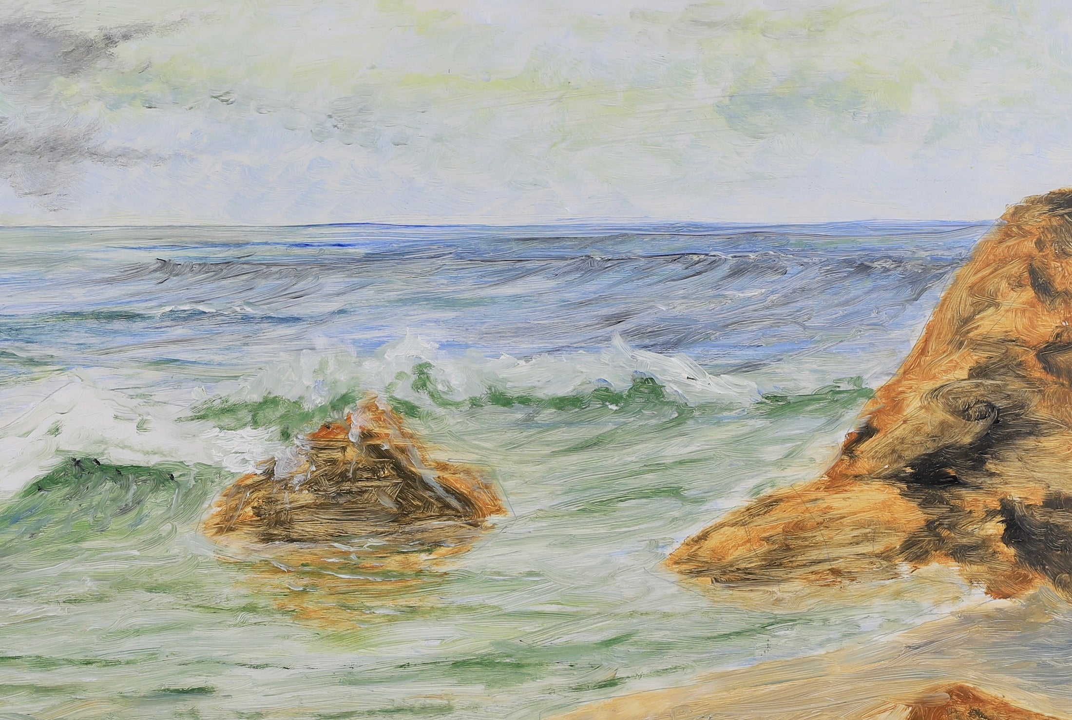 Vintage Mid Century Seascape Oil Painting From Sweden 1977