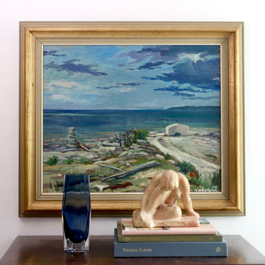 Vintage Original Coastal Oil Painting From Sweden 1950
