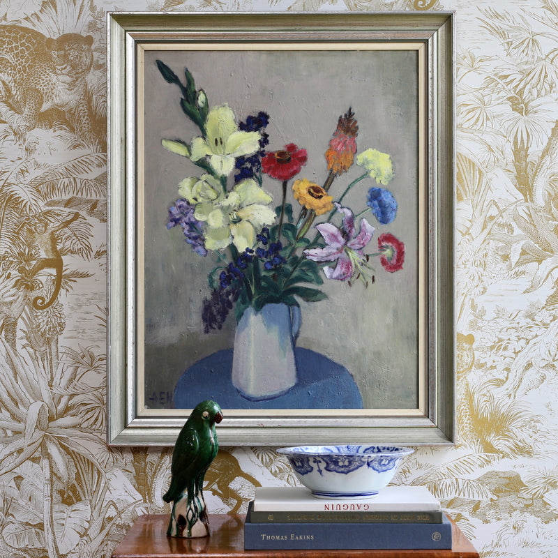 Mid Century Original Still Life Floral Oil Painting Sweden