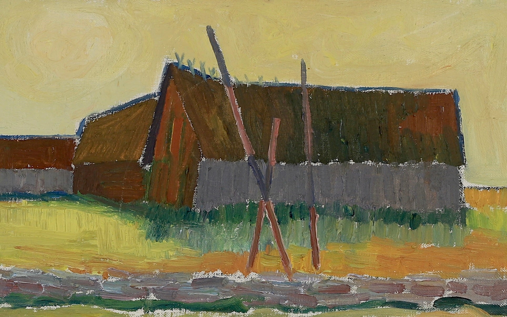 Mid Century Original Vintage Farmhouse Oil Painting from Sweden