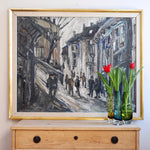 Mid Century Original City Winterscape Oil Painting From Sweden