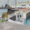 Mid Century Harbor Oil Painting from Sweden By G Isaksson