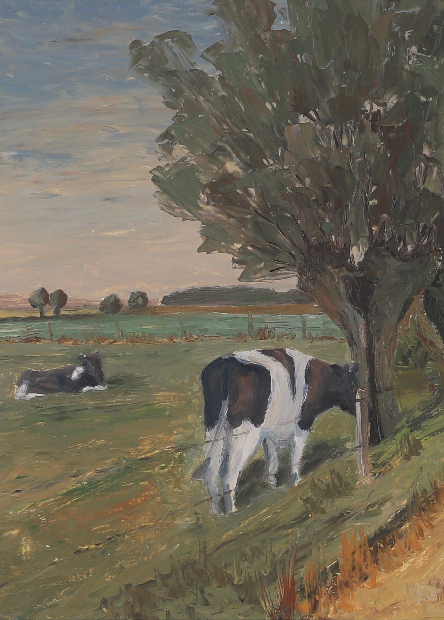 Vintage Art Room Original Oil Painting of Cows From Sweden
